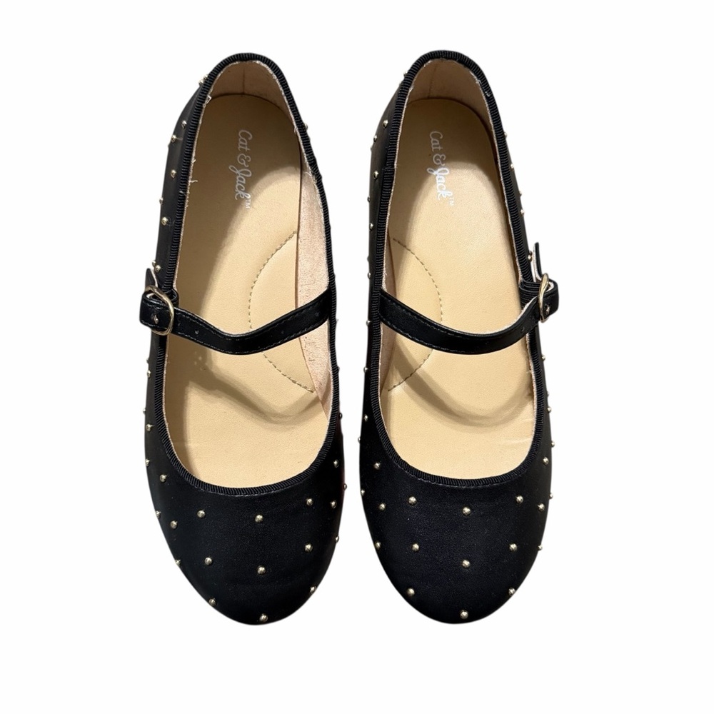 Cat & Jack Girls Jo‎ Slip On Ballet Flats With Gold Nailheads Size Y1